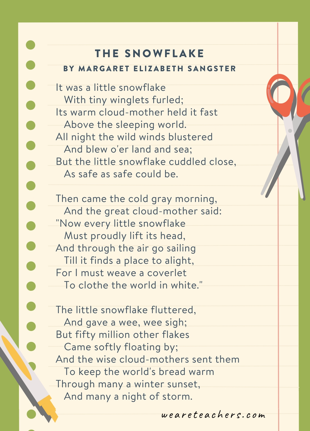 The Snowflake by Margaret Elizabeth Sangster an example of poems for 3rd graders