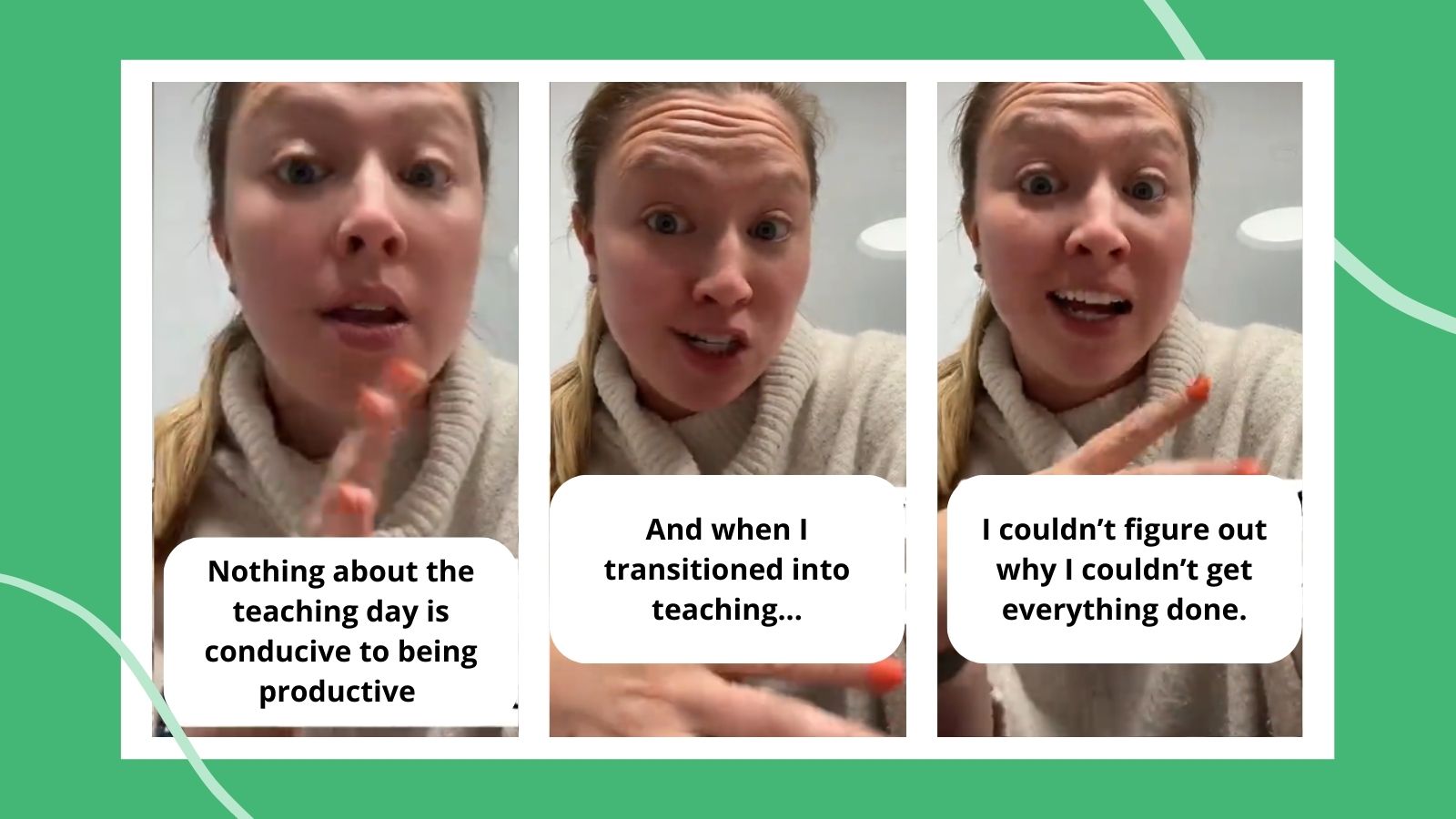 This teacher sorts her teaching tasks into batched days of the week.