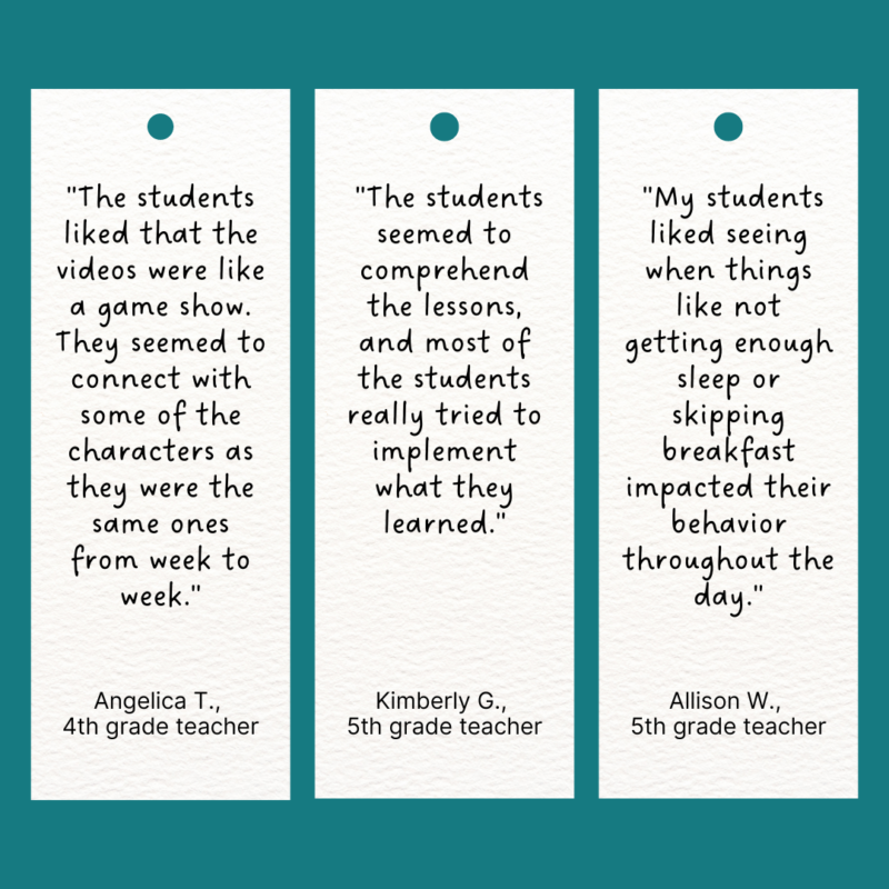 Quotes from three teachers about what self-regulation skills their students liked learning about in the We Have Choices! program