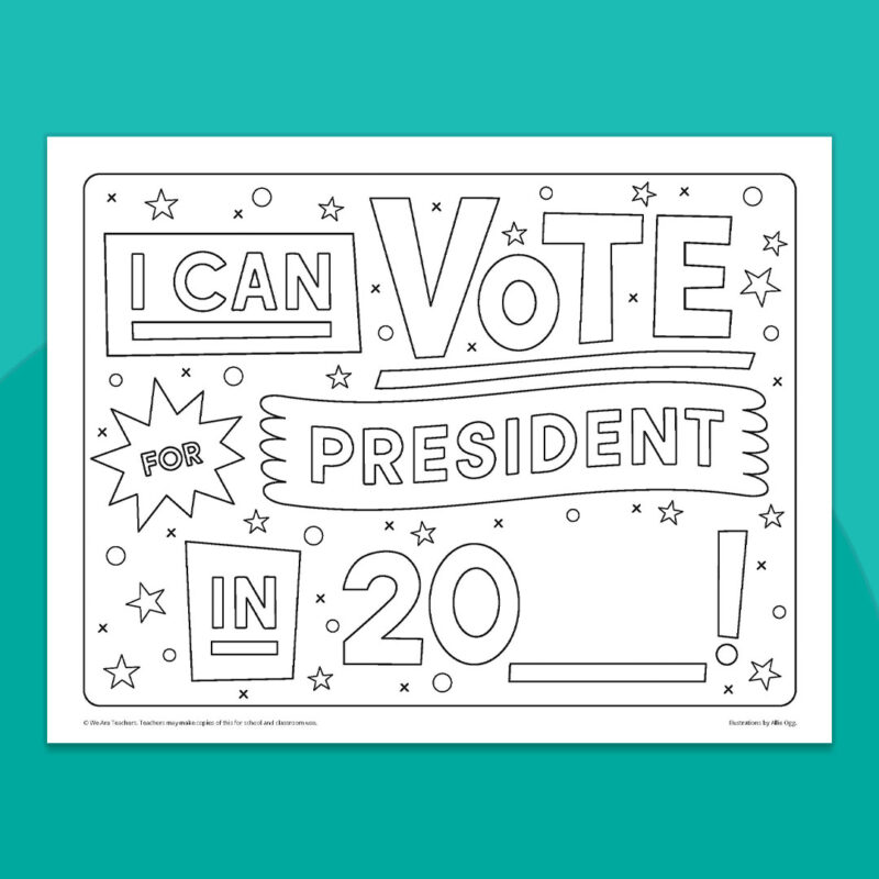 Voting Coloring Page showing the text 