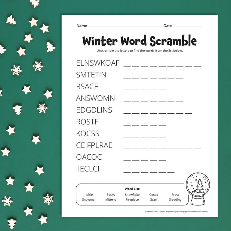 Winter Word Scramble: Free Printable Worksheet Plus Answer Key