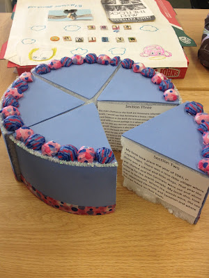 A book report in the form of a cake made from paper