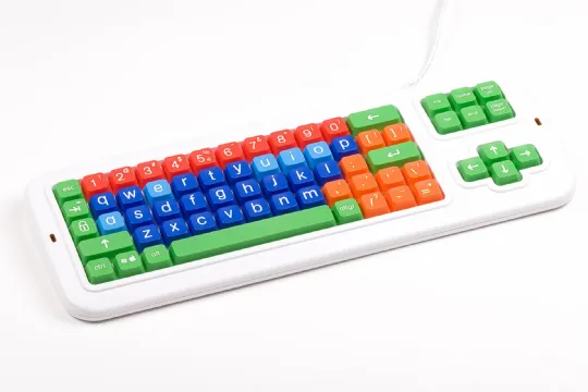 computer keyboard with color coded keys and larger keys 