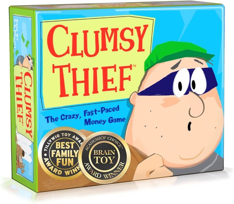 A box has a worried looking cartoon thief on it and the text reads 