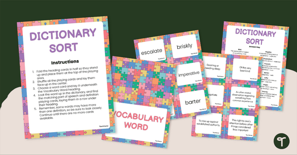 A vocabulary activity set featuring vocabulary words and definitions as an example of vocabulary activities