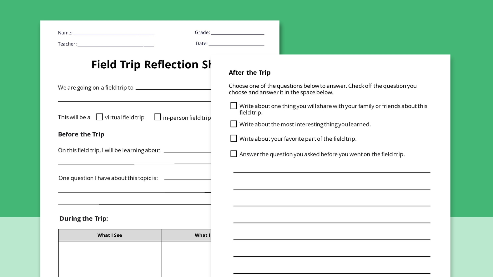 Field Trip Reflection Sheet (Free Printable)