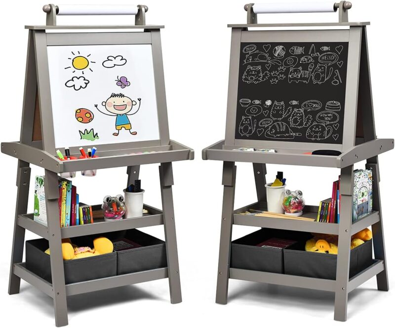 MEEDEN Easel for Kids, 3-Sided Wooden Kids Easel with Chalkboard