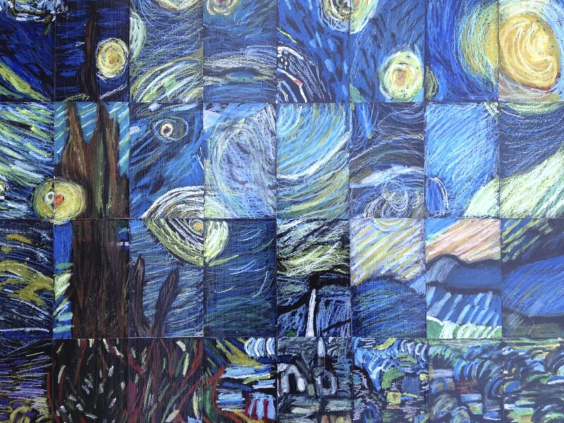 Recreation of Van Gogh's Starry Night using individual created paper mosaic tiles