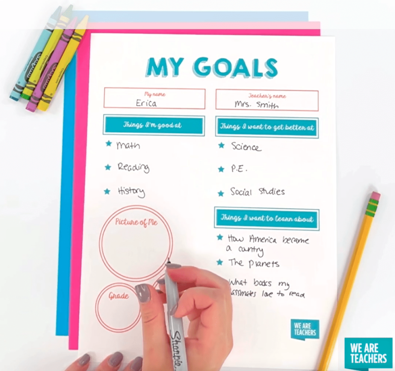 A goal setting worksheet for students at the beginning of the school year