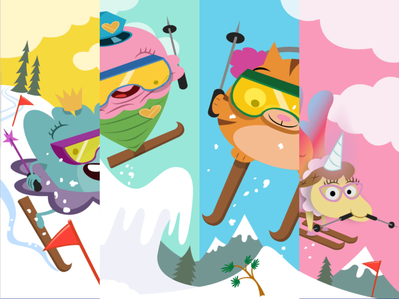 The cover image of an online grammar game called ski race