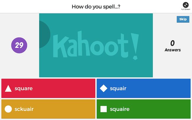 Kahoot quiz question for the correct spelling of the word 
