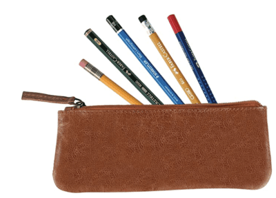 Simple Leather Pencil Pouch With Zipper For School Students Solid Brown  Color