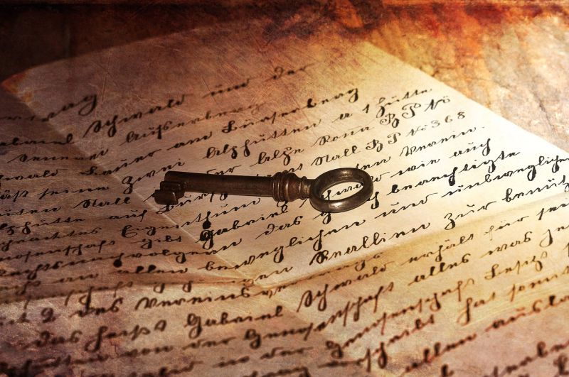 An old key lying on an old handwritten letter