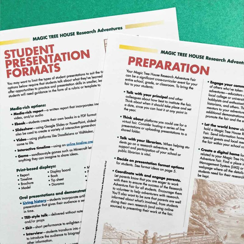 preparation and student presentation worksheets from Magic Tree House Research Adventure Fair packet