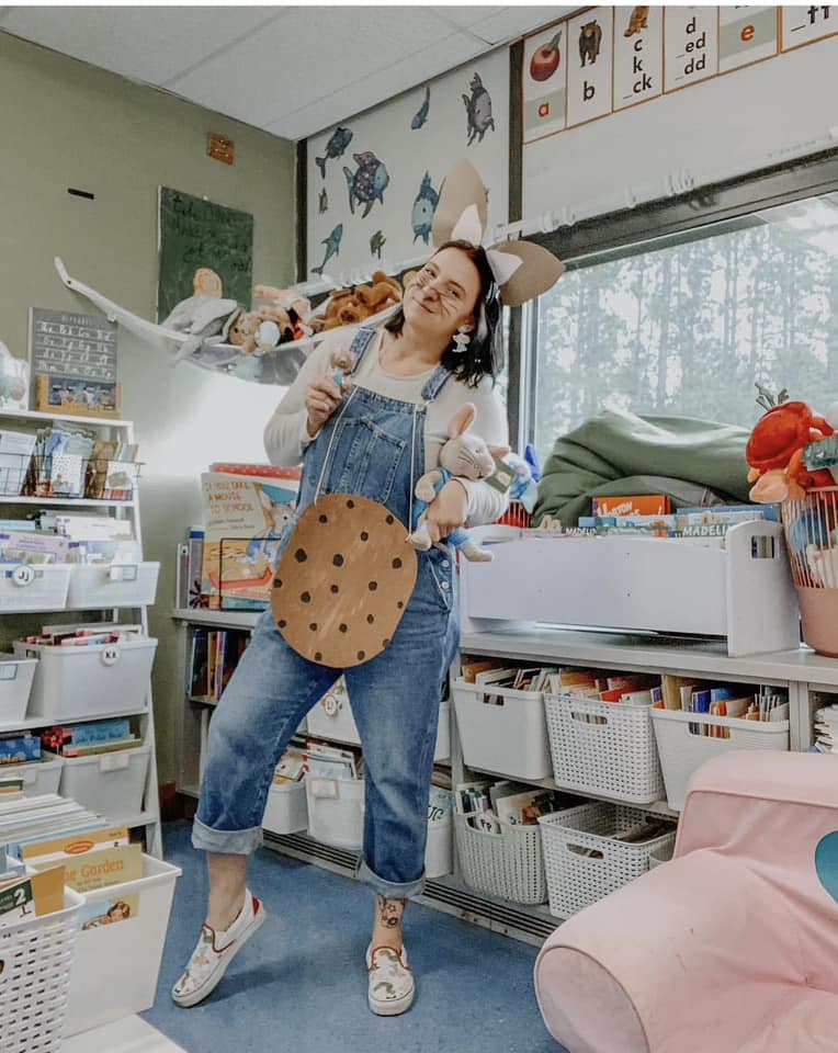 Teacher dressed as the mouse from If You Give a Mouse a Cookie