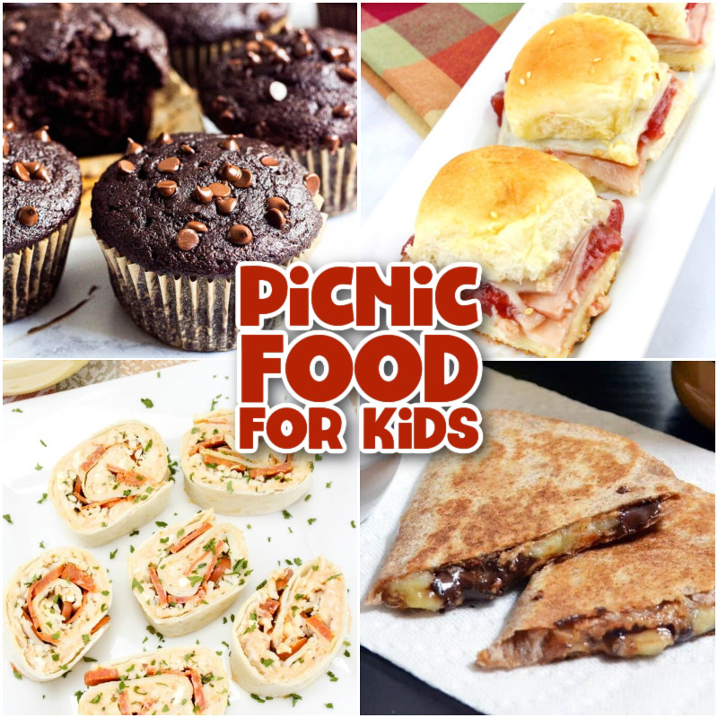 Collage of four picnic foods for kids.