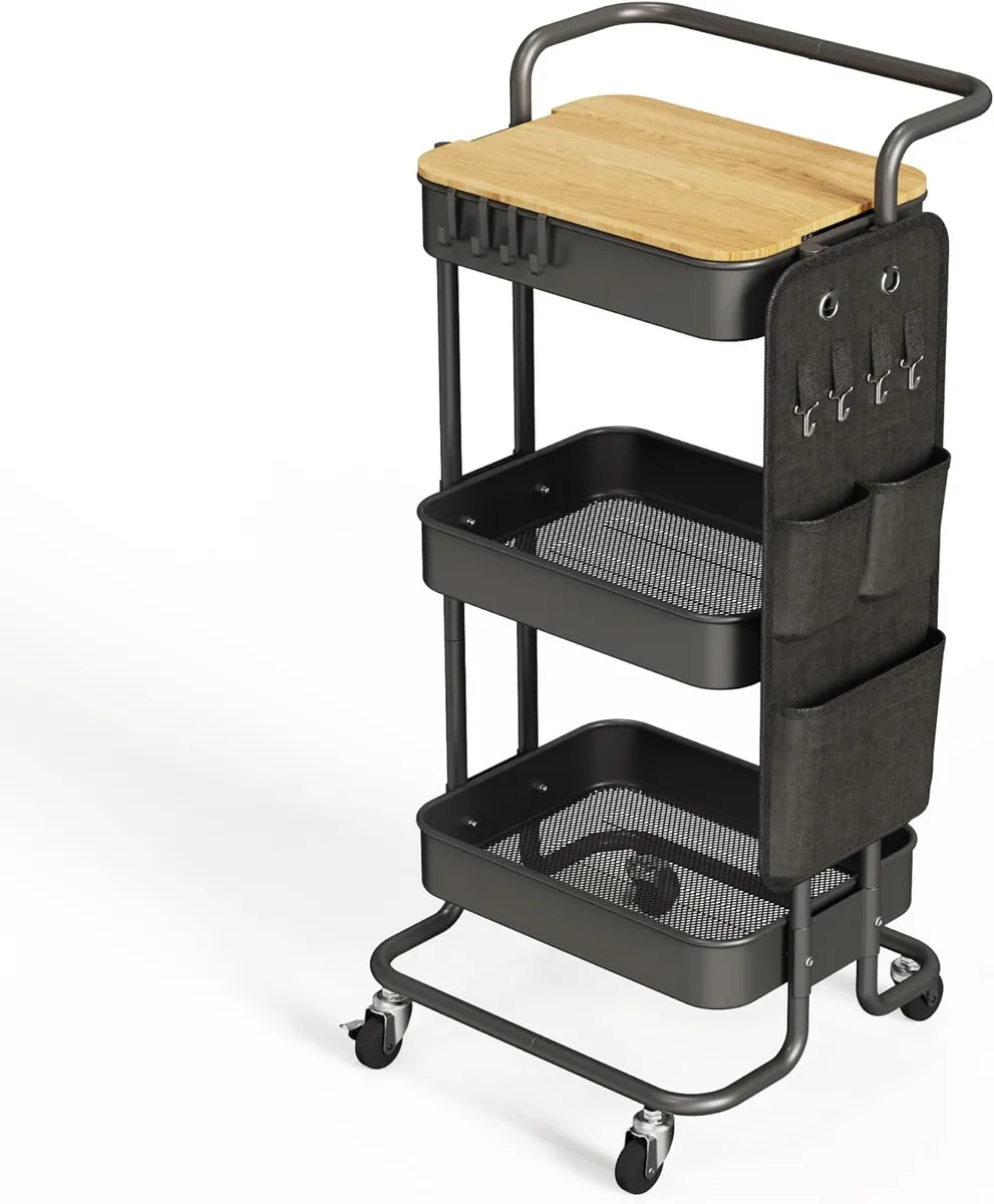 rolling utility cart with wood top- roller carts for teachers