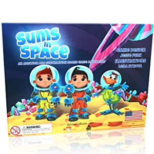 Cartoon astronauts are shown on a board game cover and it says 