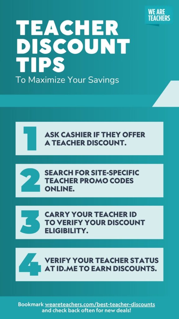 List of the top four teacher tips for getting discounts.