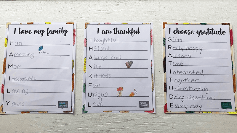 paper with thankful and lines to write what students are grateful for 
