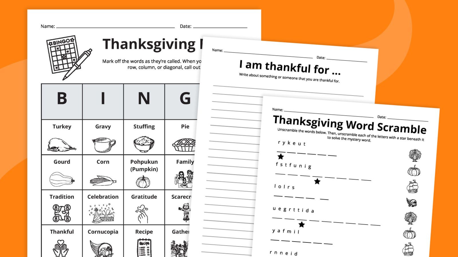 Free Thanksgiving Worksheets Bundle