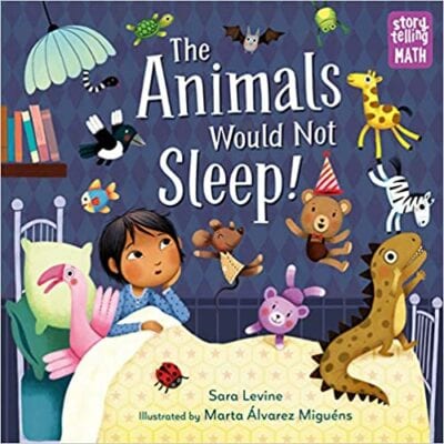 Book cover for The Animals Would Not Sleep as an example of math children's books