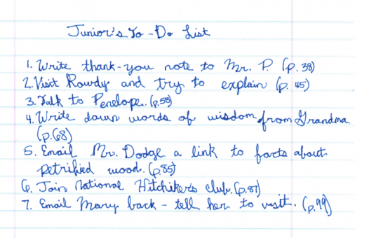 A student's hand-written to-do list