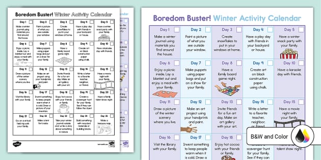 Twinkl winter activity calendar