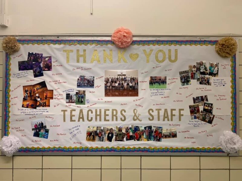 A school bulletin board thanking teachers and staff