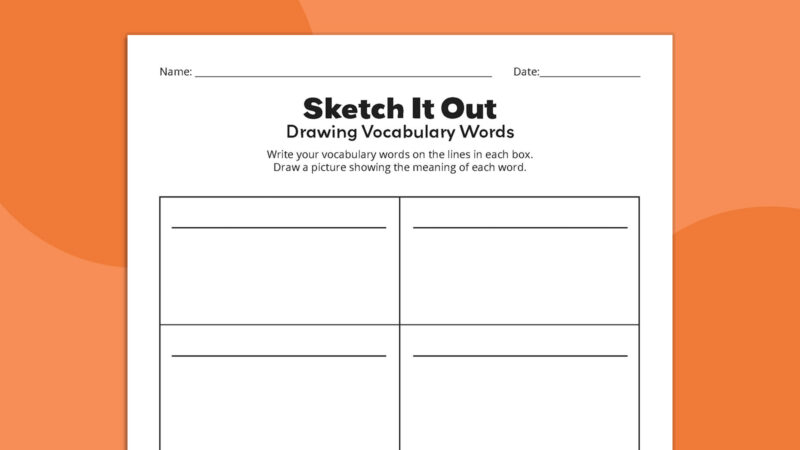 vocabulary sketch activity sheet with space to write a word and draw the meaning 