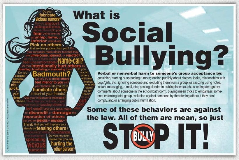 What is Social Bullying? poster with information about what behaviors constitute bullying