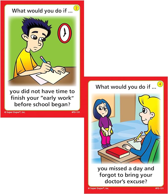 two task cards with situations that students might encounter, like: what would you do if you didn't have time to do your work before school for zones of regulation activity 